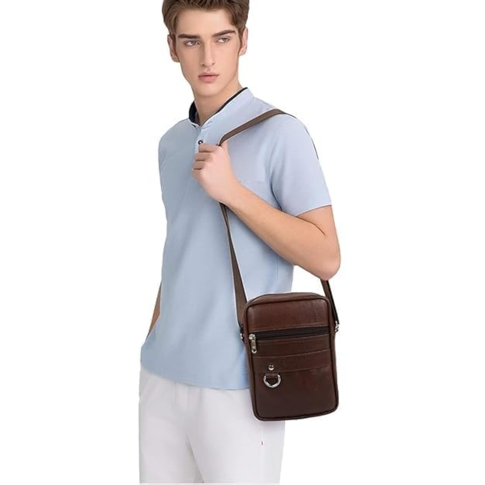 Men's Compact Crossbody Sling Bag, PU Leather Organizer